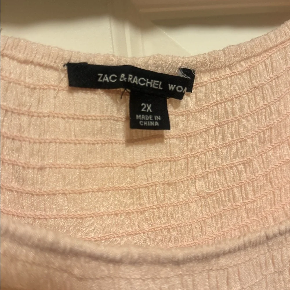 Zac & Rachel Pink Ruffle Sleeve Blouse 2X Boho Plus Size Flowy Top - Picture 6 of 6